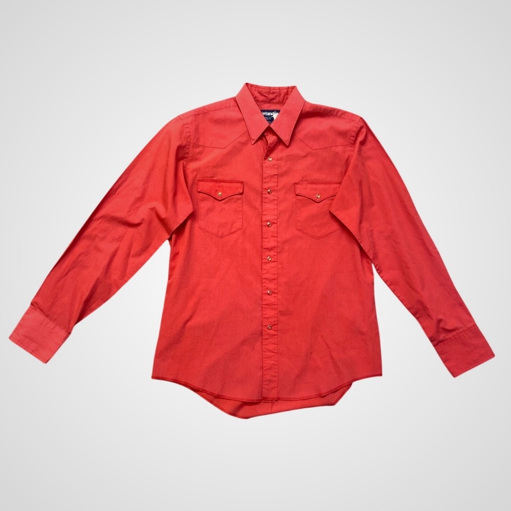Wrangler Western Shirt Mens 16.5-36 Red Excellent Cowboy Cut Pearl Snap‎ USA